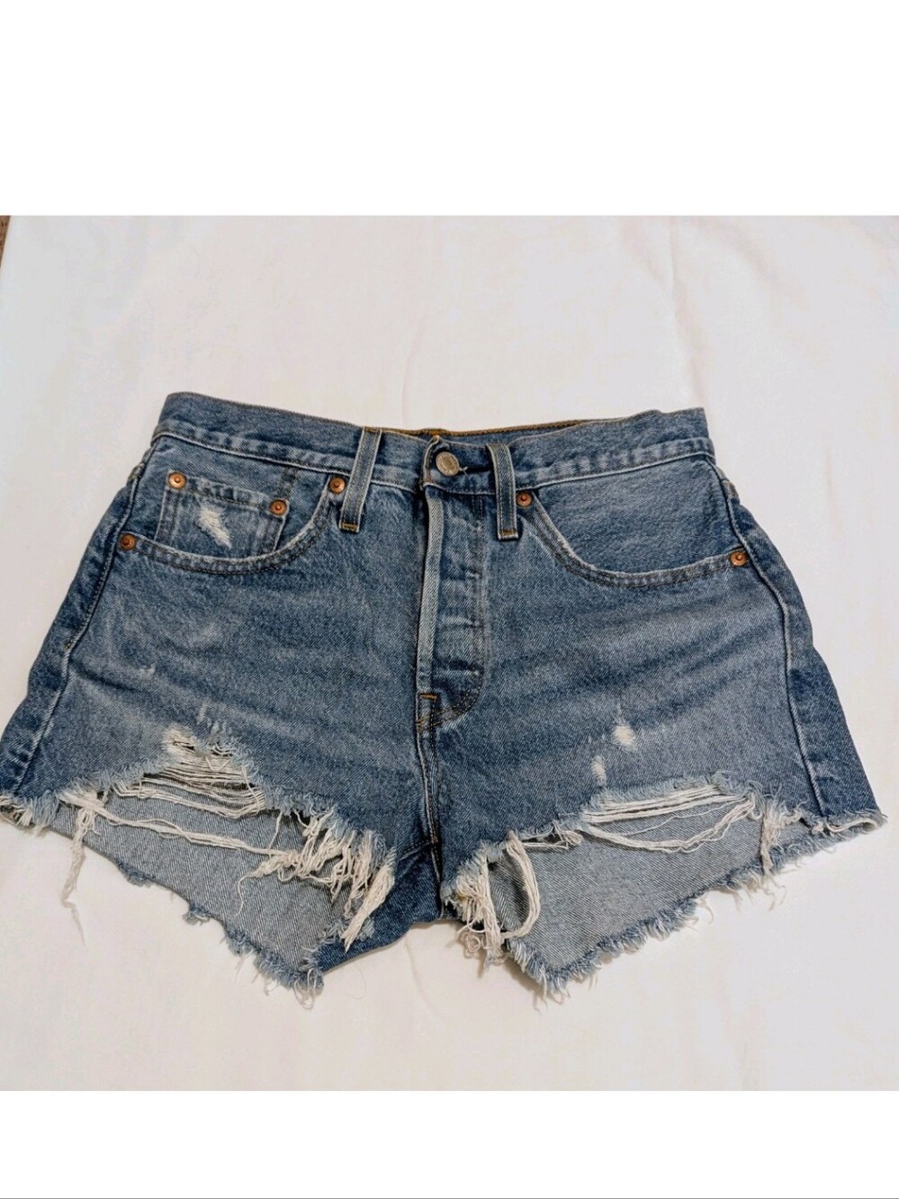 Levi's Premium Button Fly Distressed Denim Shorts 27 Waist